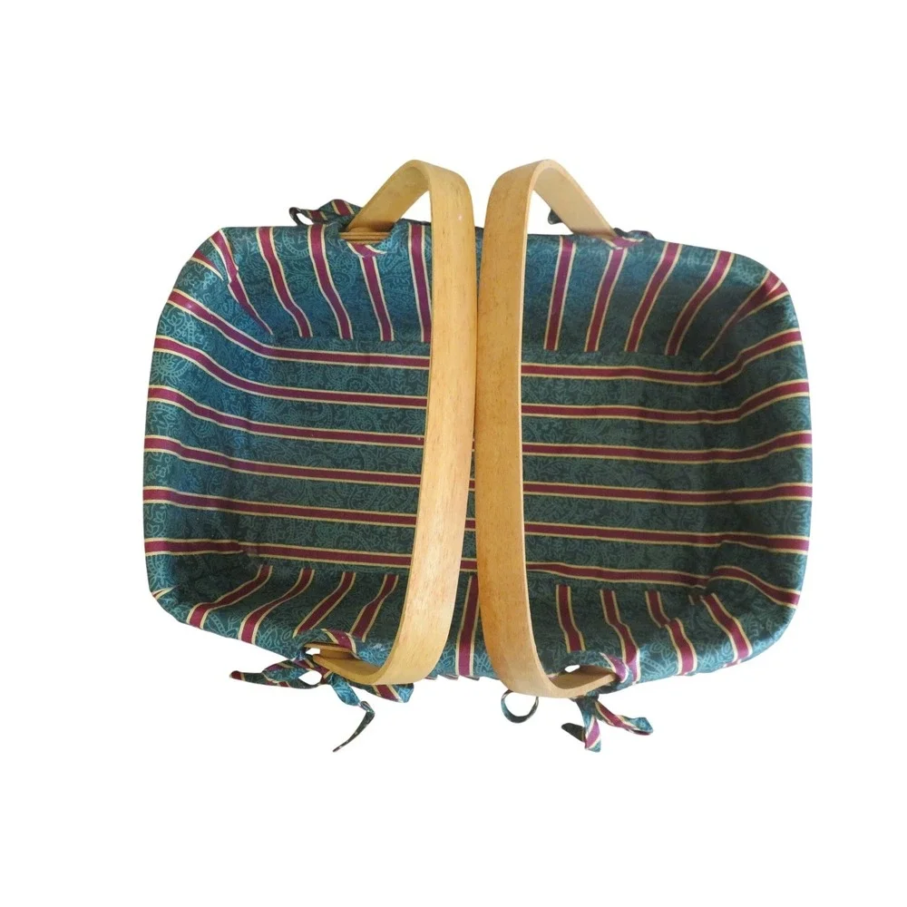 Longaberger Handwoven Maple Wood Picnic‎ Gathering Basket +Fabric Liner